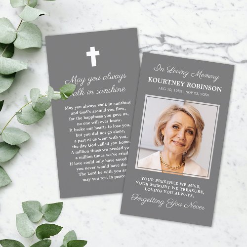 Photo Grey Funeral Memorial Prayer Card