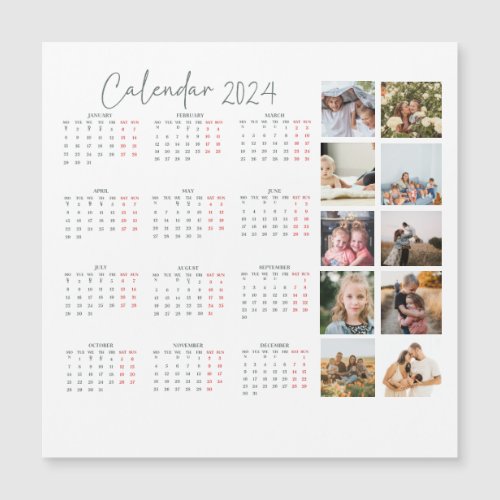 Photo grid 2024 calendar family magnet card