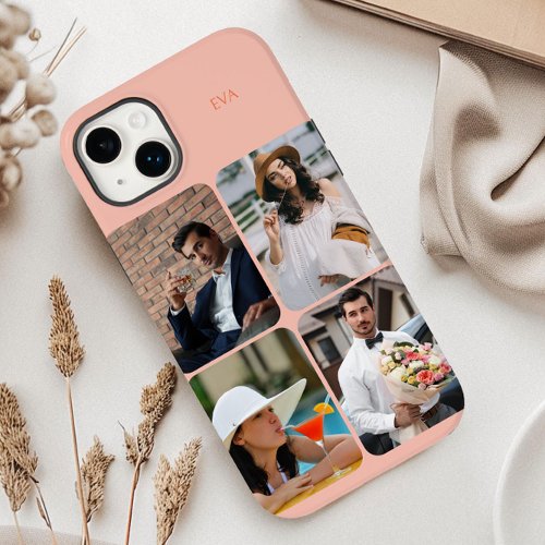 Photo Grid 4 Pictures Name or Initials Orange Case_Mate iPhone 14 Plus Case