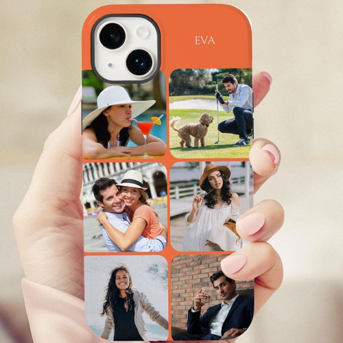 Photo Grid 6 Pictures Name or Initials Orange Case_Mate iPhone 14 Plus Case