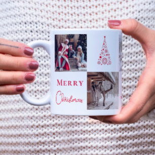 Photo grid collage Red Merry Christmas Five Photos Coffee Mug