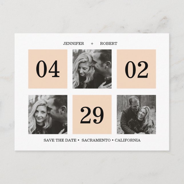 Photo Grid Collage | Salmon | SAVE THE DATE Announcement Postcard (Front)