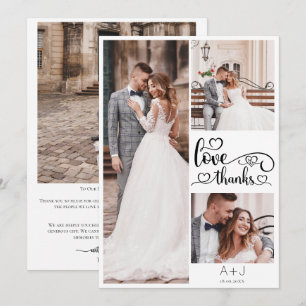 Photo Grid Wedding Monogram Love And Thanks Thank You Card
