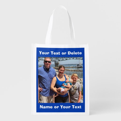 Photo Grocery Bag Your 2 PHOTOS and TEXT Reusable Grocery Bag