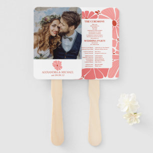 Photo Groovy modern pink daisy wedding Hand Fan