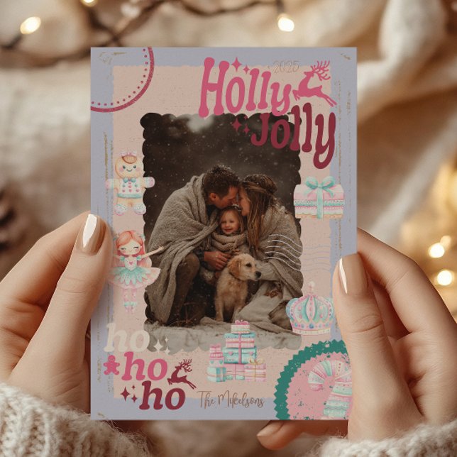 Photo Groovy Nutcracker Retro Pastel Christmas Foil Invitation (Creator Uploaded)