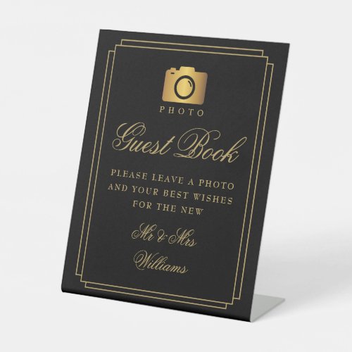 Photo Guest Book Black And Gold Art Deco Pedestal Sign
