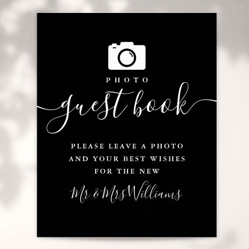 Photo Guest Book Black And White Script Sign