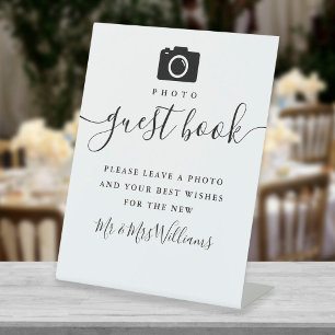 Photo Guest Book Black And White Signature Script  Pedestal Sign