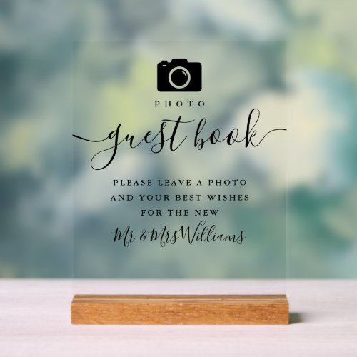 Photo Guest Book Black Signature Script Acrylic Sign