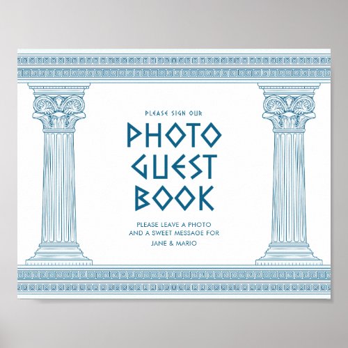 Photo guest book party sign with blue temple