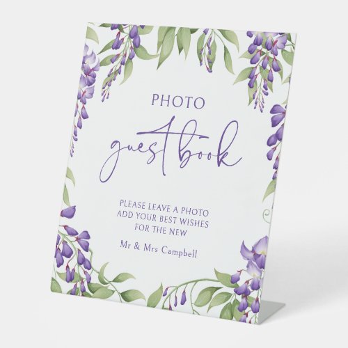 Photo Guest Book Purple Floral Script Wedding Sign