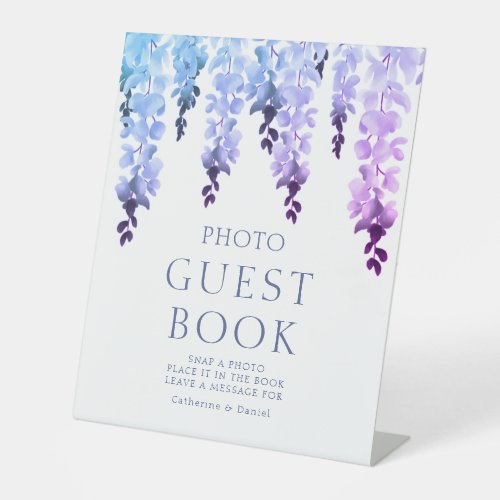Photo Guest Book Purple Floral Script Wedding Sign