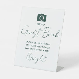 Photo Guest Book Script Emerald Green Wedding Pedestal Sign