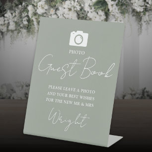 Photo Guest Book Script Sage Green Wedding Pedestal Sign