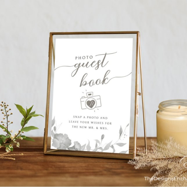 Photo GuestBook Sign Minimalist Boho Floral Poster Invitation (Modern Simple Wedding Photo GuestBook Sign Minimalist Boho Floral Wedding Poster TheDesignsEnchanted)