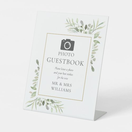 Photo Guestbook Watercolor Greenery Pedestal Sign