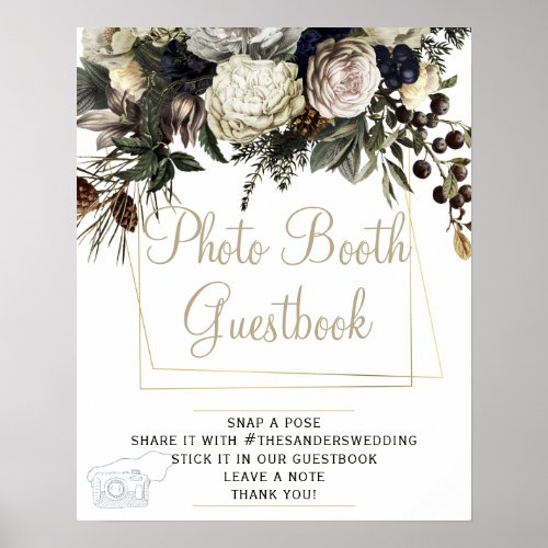 Photo guestbook winter floral wedding sign
