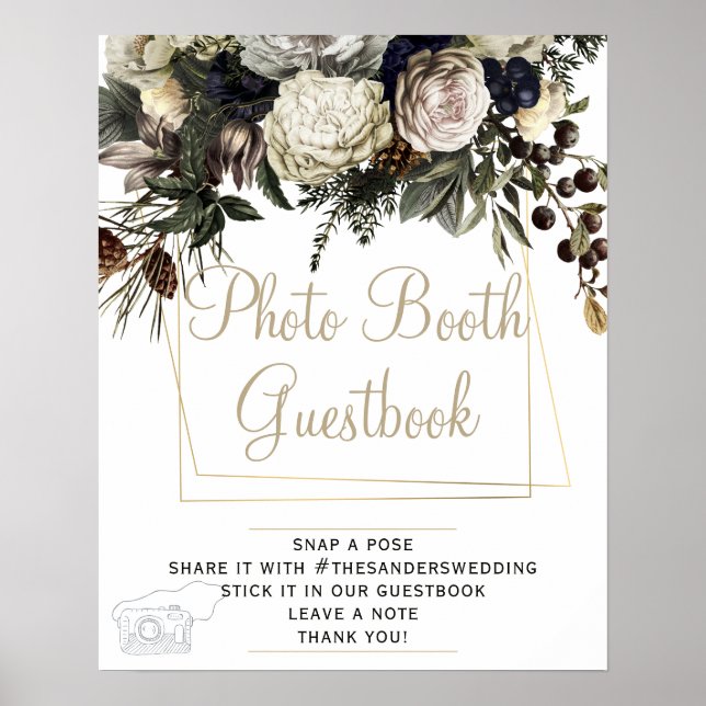 Photo guestbook winter floral wedding sign (Front)