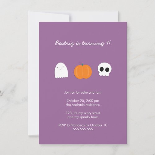 Photo Halloween Birthday Party Purple 1st Birthday Personalized Invitations