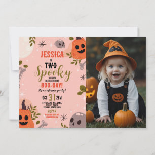 Photo Halloween Birthday TWO Girls Party Ghosts Invitation