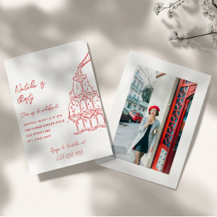 Photo Hand Drawn Champagne Tower Thirty Birthday Invitation