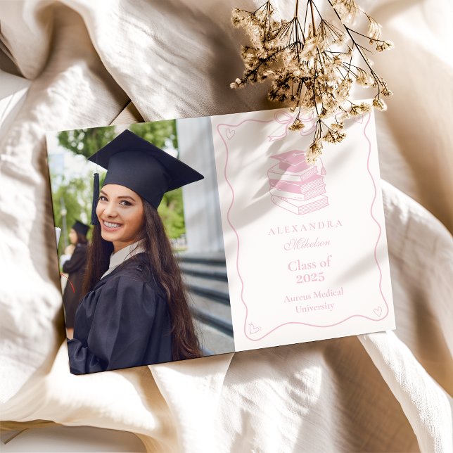 Photo Hand Drawn Illustrated Pink Graduation Party Announcement (Creator Uploaded)