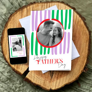 Photo & Hand-Drawn Stripes Colorful Father's Day Card