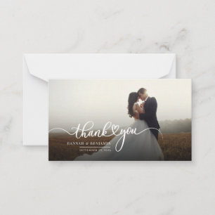 Photo Hand-Lettered Script Wedding Thank You Note Card