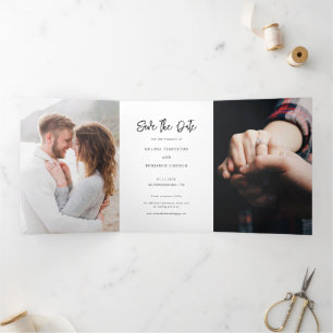 Photo Hand-Lettered Wedding Save the Date Tri-Fold Announcement