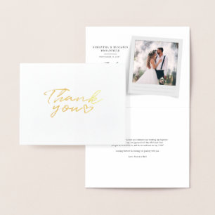 Photo Hand-Lettered Wedding Thank You Gold Foil Card
