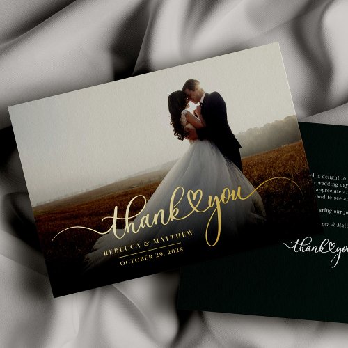 Photo Hand_Lettered Wedding Thank You Gold Foil Invitation