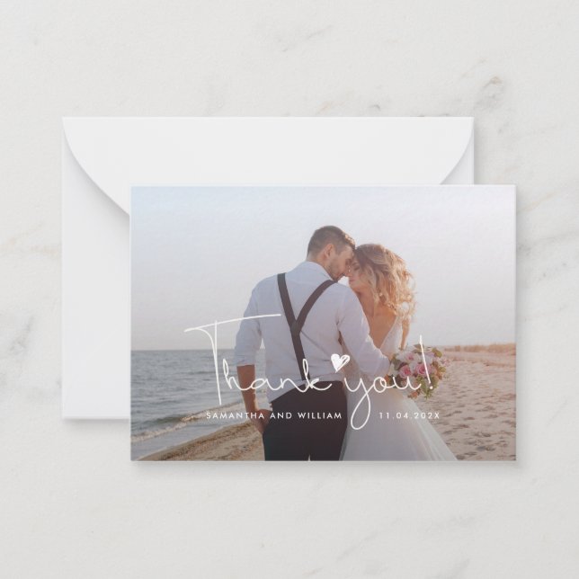 Photo Hand-Lettered Wedding Thank You Note Card (Front)