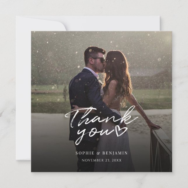 Photo Hand-Lettered Wedding Thank You Note Card (Front)