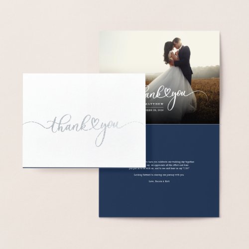 Photo Hand_Lettered Wedding Thank You Silver Foil Card