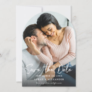 Photo - Handwriting 2 Vertical Save the Date Arc Invitation