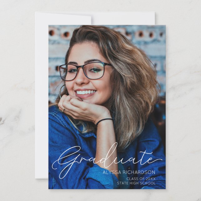 Photo & Handwriting Typography Graduation w/Black Invitation (Front)