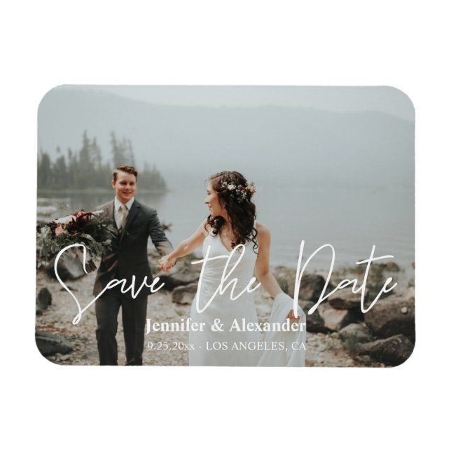 Photo & Handwriting Typography Save the Date H Magnet (Horizontal)