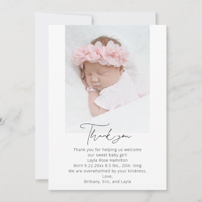 Photo Handwritten Calligraphy Baby Shower  Thank You Card (Front)