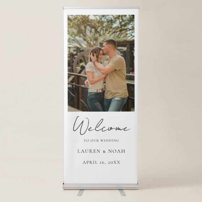 Photo Handwritten Calligraphy Welcome Wedding Retractable Banner (Front)