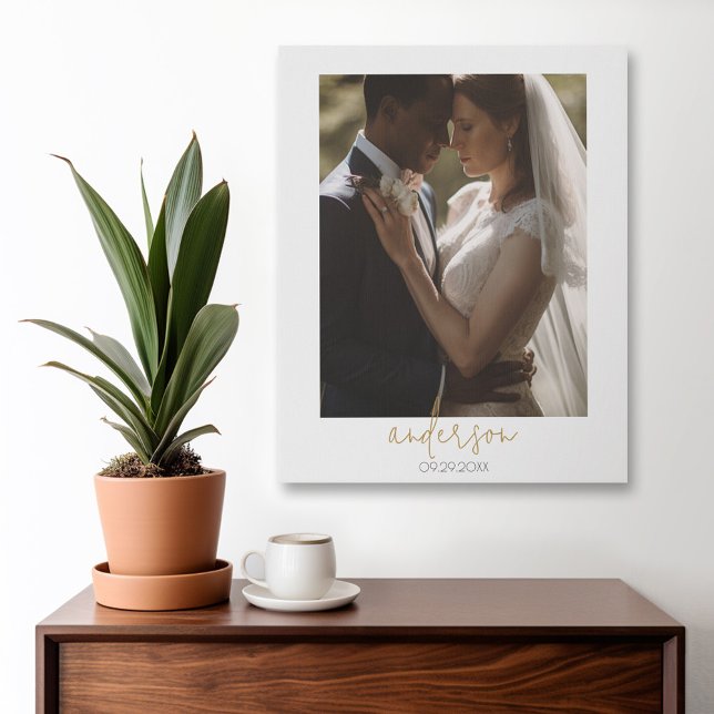 Photo - Handwritten Last Name Wedding Anniversary Faux Canvas Print (Wedding Collage - Personalized Wall Art)