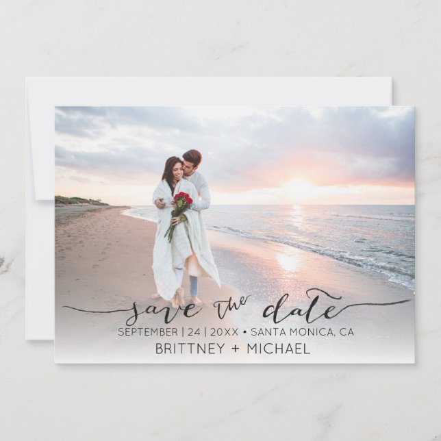 Photo Handwritten Modern Black Save the Date (Front)
