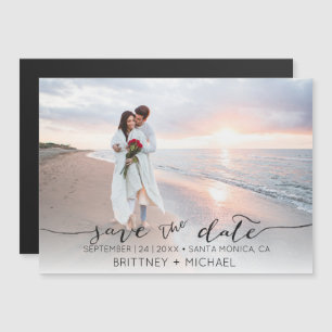 Photo Handwritten Modern Black Save the Date Magnetic Invitation