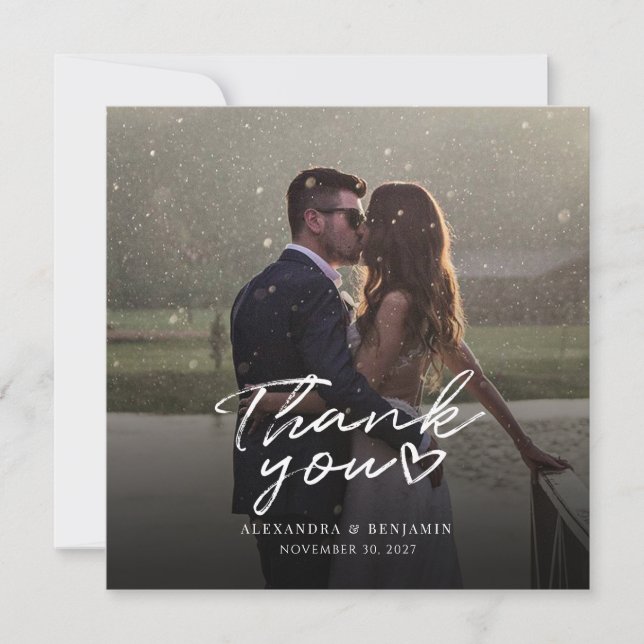 Photo Handwritten Script Wedding Thank You Note Card (Front)