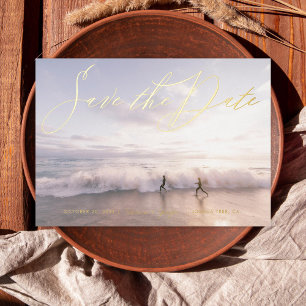 Photo Handwritten Style Save the Date Gold Foil Invitation