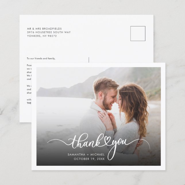 Photo Handwritten Wedding Thank You Card (Front/Back)