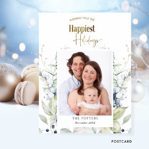 Photo, Happiest Holidays, Winter Greenery Holiday Postcard