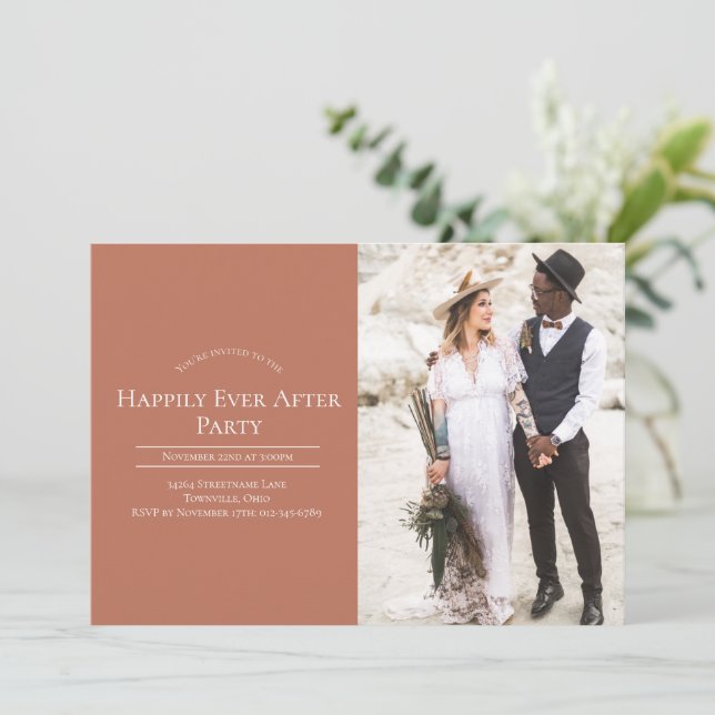 Photo Happily Ever After Wedding Reception Party Invitation (Standing Front)