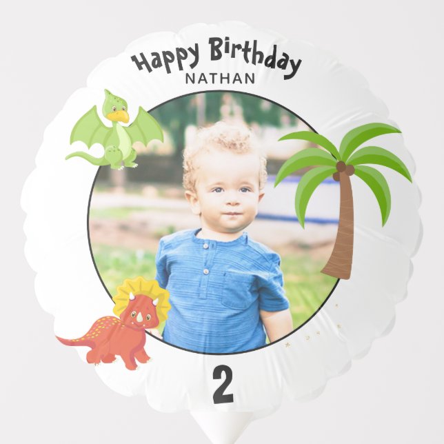 *~* PHOTO Happy Birthday Boy Dinosaurs Balloon (Front)