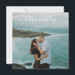 Photo Happy Birthday Card for her/girlfriend/wife<br><div class="desc">Modern Happy Birthday greeting card for girlfriend or wife features a handwritten calligraphy font. Add your own photo on the front and romantic message in the backside of the card..</div>